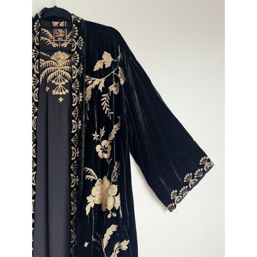 Johnny Was Kimono Jacket Womens Large Black Velvet Floral Embroidered Boho - Picture 2 of 10